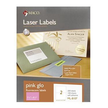 Imagem de MACO Etiquetas fluorescentes rosa a laser, 13 x 21 cm, 2 por folha, 200 por caixa (MML-8107)