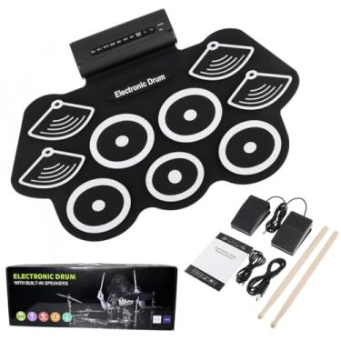 Imagem de Bateria Eletrônica Instrumento Musical Portátil de Silicone com 9 Pads, Pedais, Baquetas, Ideal para Crianças, iniciantes, Músicos, Prática Musical em Casa - E FCS Store