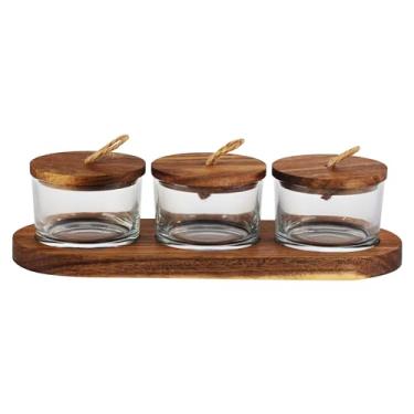 Imagem de Fracalanza - Jogo de 3 Petisqueiras em Vidro com Tampa e Suporte em Madeira 120ml L26,2xP10,2xA6,8cm - Elegant