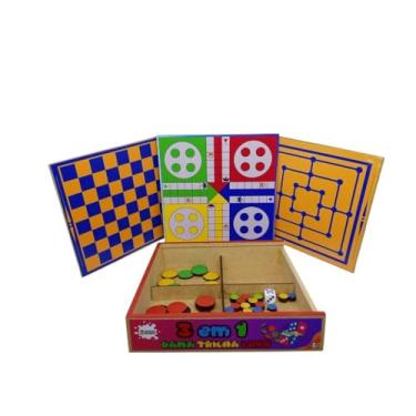Imagem de Jogo Tabuleiro 3 em 1 Dama, Ludo e Velha ou Trilha Em Madeira Educativo Aleatorio