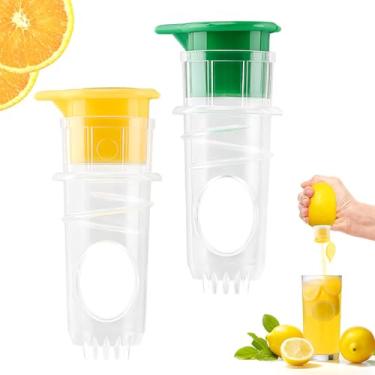 Imagem de Espremedor de limão, pacote com 2 novos espremedores de limão, espremedor manual de limões com filtro embutido, espremedor de citrinos compacto com tampa – espremer limão para coquetéis, bebidas