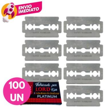 Imagem de Kit Lamina Platinum Lord Barbear Profissional Barbeador Navalha Barbei