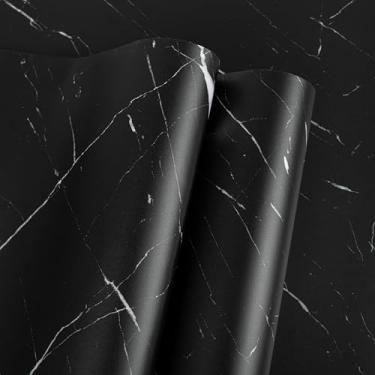 Imagem de Abyssaly Papel de contato de bancada preto, 39 cm × 591 cm, papel de parede de mármore brilhante à prova d'água, papel de parede autoadesivo de granito falso rolo de filme de vinil para bancada