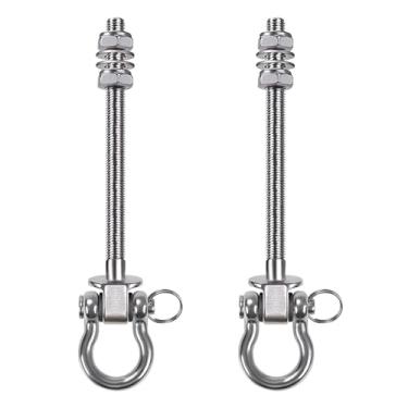 Imagem de MiOYOOW Gancho giratório, 2 peças de rede de aço inoxidável, parafusos pendurados, acessórios de rack elétrico para balanços, saco de pancada, saco de areia, corda de ioga