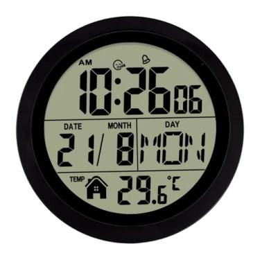 Imagem de Bothyi Relógio de parede digital com despertador, display de temperatura multifuncional, função, mesa de cabeceira, relógio para cozinha, hotéis, Preto