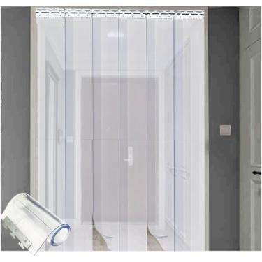 Imagem de Cortina Plástica Da Porta Da Tira Dos Crees Da Porta, 1mm Densamente Para O Armazém Caterig Da Câmara Fria, Clear, 90x400cm/35.43x157.48in