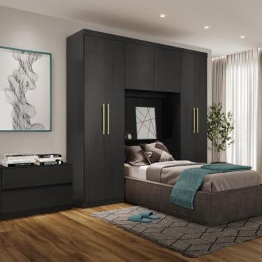 Imagem de Guarda Roupa 6 Portas 2 Gavetas Com Cabeceira Carraro (Preto)