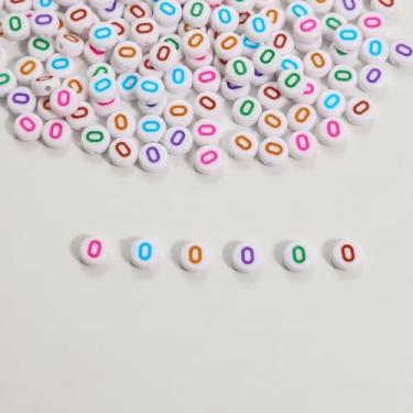 Imagem de 300 peças de contas de letras, 4 x 7 mm contas de letra O do alfabeto acrílico para joias e fabricação de pulseiras (branco e colorido)