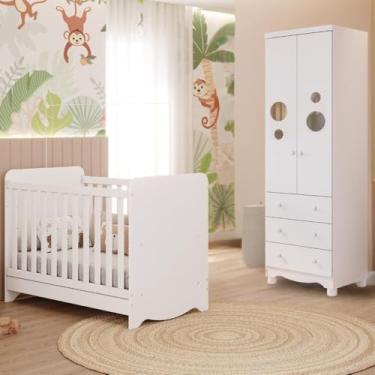 Imagem de Quarto Bebê Completo Berço Americano Ben 3 em 1 Guarda Roupas 2 Portas 3 Gavetas Bolinha 100% Mdf