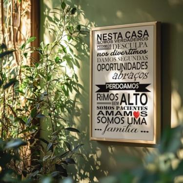Imagem de Quadro Decorativo Nesta Casa Somos Com Moldura Frase Família Amor União Decoração Lar Aconchegante Quarto Sala