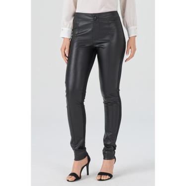 Imagem de Calça PKS Skinny Couro Sintético e Costas Malha Preta-M-Feminino