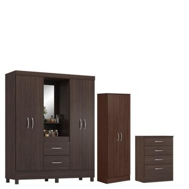 Imagem de Guarda Roupa Casal Capelinha Lord com Multiuso Golden com Comôda Astral Café - Demóbile