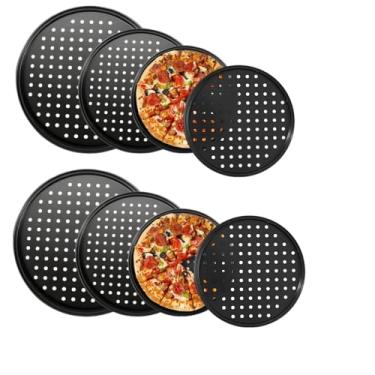 Imagem de CiCixixi Formas redondas de pizza com furos, 8 unidades de bandeja antiaderente de aço carbono para forno, 9/10/11/12 polegadas
