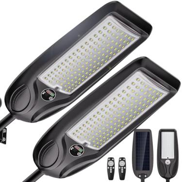 Imagem de Pacote com 2 luzes de rua solares de 7000 W ao ar livre, luz externa alimentada por energia solar resistente, iluminação de estacionamento comercial do anoitecer ao amanhecer, sensor de movimento 7000