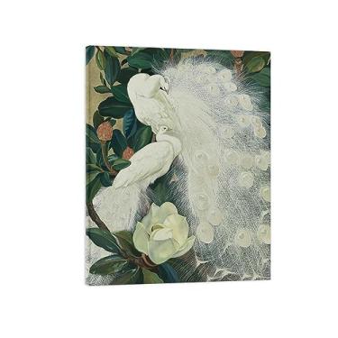 Imagem de Pintura famosa arte de parede - pavões brancos e magnólia - impressão de imagem de animal em tela - pintura de arte para decoração de parede de sala de estar - pôster de reproduções 50 x 65 cm 20 x 26