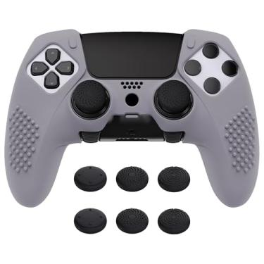 Imagem de playvital Capa De Silicone Antiderrapante Edição 3D Com Tachas Para Controle Ps5 Edge, Película Protetora Borracha Macia Sem Fio 6 Capas Apoio Do Polegar - Cinza Metálico
