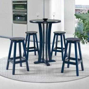 Imagem de Conjunto Mesa Bistrô Redonda c/ 4 Banquetas em Madeira Maciça Mv Outle