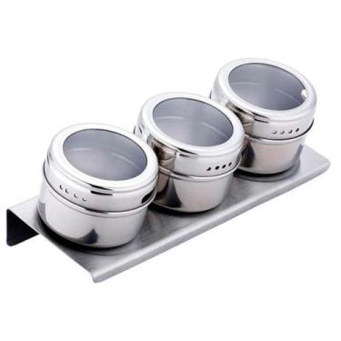 Imagem de Porta Temperos Aço Inox Magnético Kit 3 Ideal Restaurantes