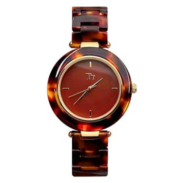 Imagem de MASTOP Relógios femininos – Relógio feminino vintage com pulseira redonda, relógio de pulso analógico exclusivo, design de concha de resina, Marrom, Vintage Fashion Dainty