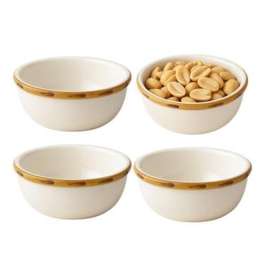 Imagem de Jogo 4 Mini Bowl Molheira de Cerâmica Branco com Borda de Bambu Scalla