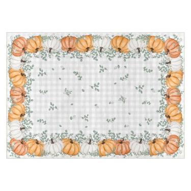 Imagem de Artoid Mode Tapete de área de outono com folhas de eucalipto de abóboras laranjas, decoração de casa de Ação de Graças de baixo perfil, tapetes laváveis para entrada, quarto, sala de estar,