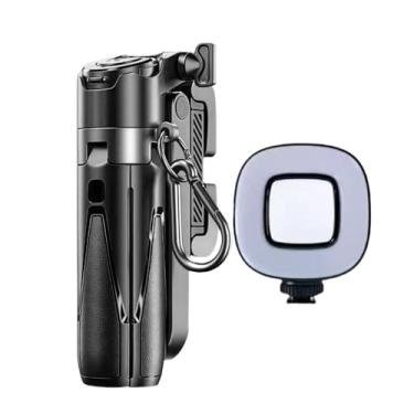 Imagem de Generic Vara de selfie portátil extensível de bolso leve e giratória com suporte para celular em liga de alumínio para fotografia de viagem em vlog, Preto