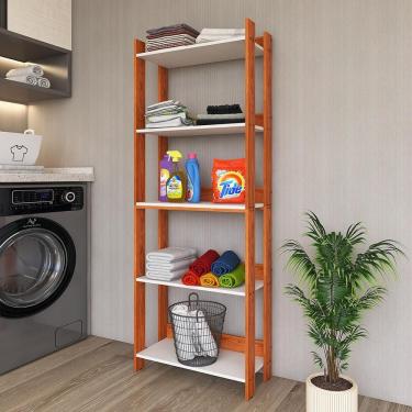 Imagem de Armario Multiuso Com 5 Prateleiras Organizador Lavanderia Nature-branco Nature-branco