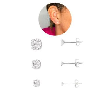 Imagem de Kit Trio Brinco Ponto Luz Redondo 2 3 4Mm Delicado Aço Inox - Visujoia