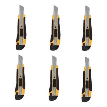 Imagem de Kit 6 Estilete Profissional 18Mm Trava Fixa Emborrachado - Kadê