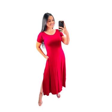 Imagem de Vestido longo com fenda na lateral - Neide modas, Vermelho, GG