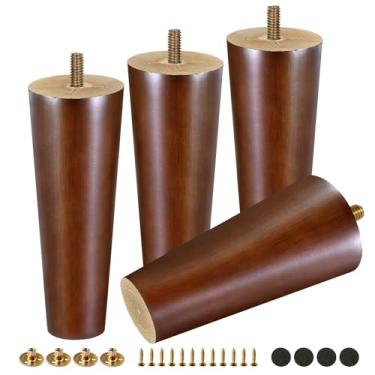 Imagem de FoDau770 Pernas de móveis de madeira de borracha marrom 17,8 cm, pés de madeira afunilados retos de meados do século, conjunto de 4, peças de reposição para pés de móveis UNC de 5/40.6 cm para armário