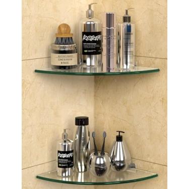 Imagem de Bakzon 2 prateleiras de chuveiro de canto de vidro, prateleiras de parede de chuveiro para chuveiro interno, organizador de chuveiro sem perfuração com suportes de alumínio para banheiro