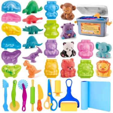 Imagem de Dough Play Tools Sets for Kids, 22pcs Clay and Dough Accessories for Toddlers with Storage Box, Silicone Mat, Rolling Pins, Safety Scissors, Mini Knife,3D Dino & Animal Molds, Gift for Boys Girls