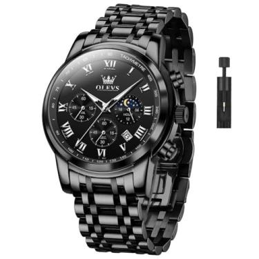 Imagem de OLEVS Relógios masculinos clássicos, à prova d'água, de aço inoxidável, fácil de ler, casual, grande, relógios de pulso analógicos, masculinos, luxuosos, G5529-G-Q-preto, TASUO-S-G5529G-QH