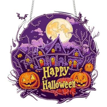 Imagem de Zariocy Kits de arte de diamante para pendurar na janela do apanhador de sol – Decoração de Halloween, decoração de Halloween, 20 x 20 cm