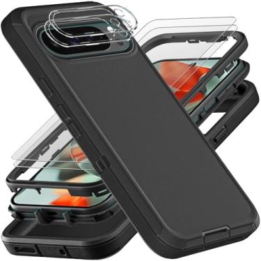 Imagem de YKHJKLEC Capa para Google Pixel 10 Pro XL, grau militar 3 em 1, resistente à prova de choque/à prova de queda/à prova de poeira, com 2 peças de protetor de tela de vidro temperado e protetor de lente