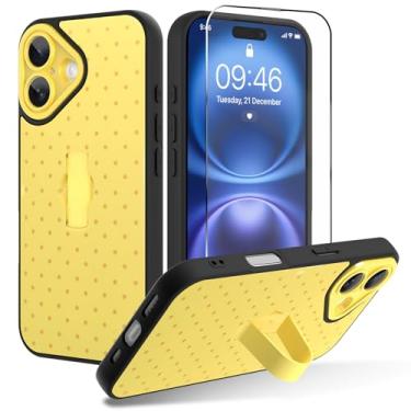 Imagem de OOK Capa para iPhone 16 com protetor de tela, linda capa de telefone de bolinhas com alça de dedo ajustável, proteção total para mulheres e meninas - amarela