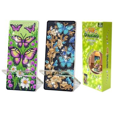 Imagem de NIHO-JIUMA Kits de suporte de telefone de arte diamante borboleta, suporte de telefone e espelho de pintura de diamante DIY, presente para adultos/mulheres/adolescentes
