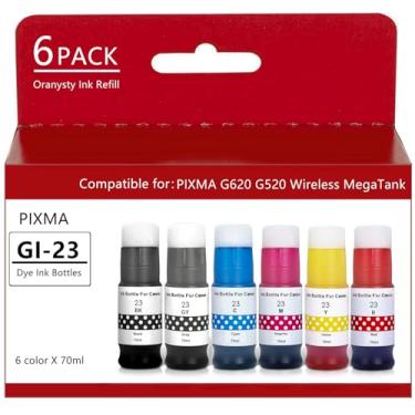 Imagem de oranysty Substituição de 23 frascos de tinta compatíveis com Canon pixma GI23 GI-23 para impressora Canon PIXMA G620 G520 (preto, ciano, magenta, amarelo, vermelho, cinza), pacote com 6 refis de tinta