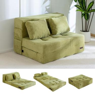 Imagem de MAXYOYO Sofá-cama conversível, sofá-cama dobrável com travesseiro, sofá dobrável 4 em 1, sofá de espuma tufado, cadeira preguiçosa para sala de estar, quarto, quarto de hóspedes, verde