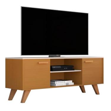 Imagem de Rack para TV Moderno Rebeca, 120 cm, para TVs até 55 Polegadas, com Nichos e Portas, MDF, Preto/Off-White/Cinza/Nature (Nature)