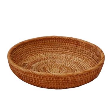 Imagem de Cesta de frutas em tecido de vime bandeja de frutas redonda doméstica sala de estar lanche artigos diversos cesta de frutas piquenique dim sum bandeja de exibição bancada tigela de frutas