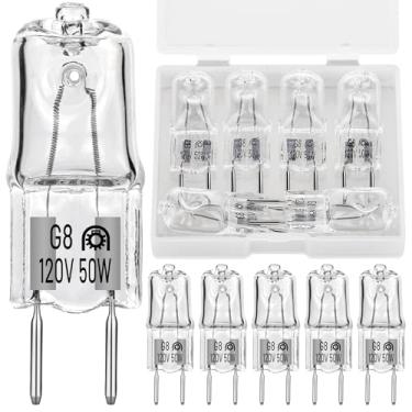 Imagem de HNYYZL Pacote com 12 lâmpadas de halogêneo G8 - 50W 120V T4 JCD tipo G8 base bi-pino, branco quente regulável 2700K para exaustor de cozinha, luzes de paisagem, lâmpadas de mesa, lâmpadas de chão e