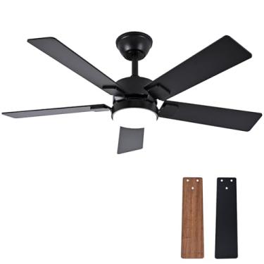 Imagem de JINUBA Ventilador de teto de 106 cm com luz, controle remoto, motores CC reversíveis, temporizador regulável 3CCT, silencioso, ventilador de teto preto para quarto, sala de estar, uso interno/externo