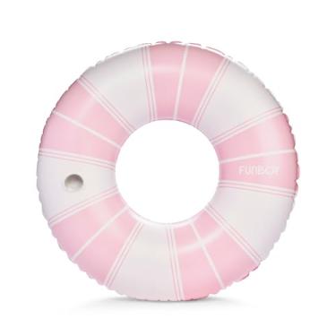 Imagem de FUNBOY Boia de piscina gigante vintage listrada rosa com suporte de copo de 122 cm para adultos, tubo interno, brinquedos de piscina, acessórios de piscina, acessórios de piscina e boia de
