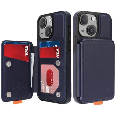 Imagem de GUERNICA Capa carteira para iPhone 13/iPhone 14 (6,1 polegadas) com suporte para cartão, bloqueio de RFID para mulheres e homens, capa de telefone à prova de choque para Apple 13/Apple 14, azul