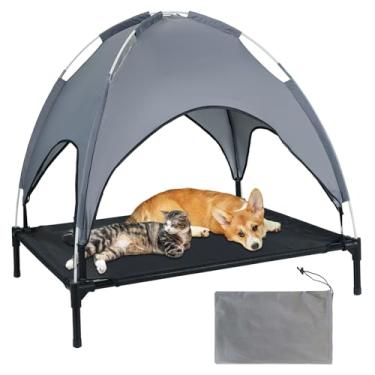 Imagem de MYFULLY Cama elevada para cães com toldo removível para animais de estimação ao ar livre portátil para raças pequenas e médias, cama elevada impermeável para acampamento, quintal ou uso interno