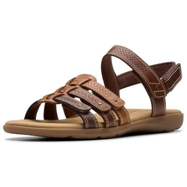 Imagem de Clarks Sandália rasteira feminina Elizabelle Kay, Couro marrom, 9 Wide