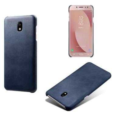 Imagem de Capa para Samsung Galaxy J7 PRO,Proteção contra quedas,Casca de volta de cor sólida simples,Design de couro de imitação de plástico-Blue
