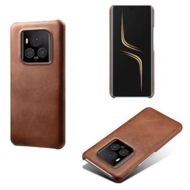 Imagem de Capa para Honor Magic 6 Ultimate,Proteção contra quedas,Casca de volta de cor sólida simples,Design de couro de imitação de plástico-Brown